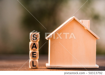 Miniature mockup house wood and wood block sale on 58313792