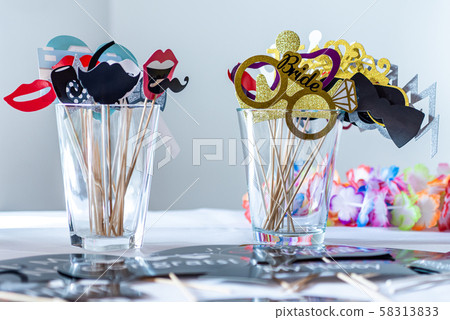 Retro Party set Glasses, lips, mustaches, masks design photo booth party wedding funny pictures 58313833