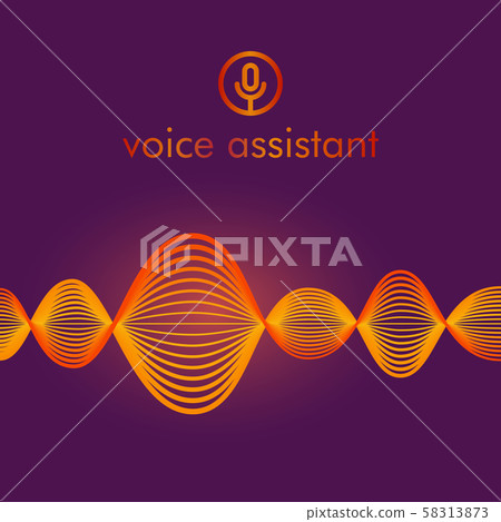 Microphone button with bright voice and sound imitation waves. Communication Microphone button with bright voice and sound imitation waves. Communication 58313873