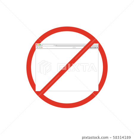 Browser window with search in prohibition sign. Browser banned. Prohibited ban stop symbol. Browser window with search in prohibition sign. Browser banned. Prohibited ban stop symbol. 58314189