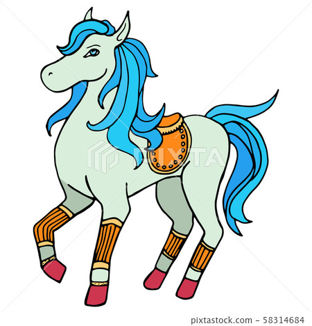 Fairy-tail horse with seddle. Vector cartoon style illustration 58314684