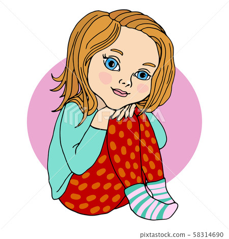 Baby girl sitting, hugging her legs. Vector cute illustration Baby girl sitting, hugging her legs. Vector cute illustration 58314690