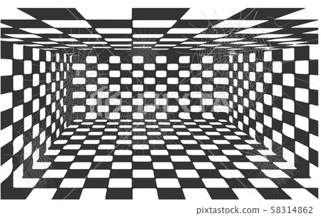 Black and white 3D square room with spider web, abandoned room, illustration, halloween party - vector 58314862