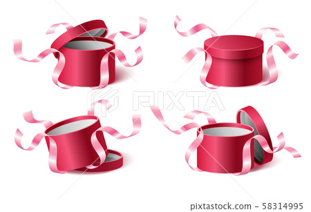 Set icons pink gift box with ribbons and closed and opened lid Set icons pink gift box with ribbons and closed and opened lid 58314995