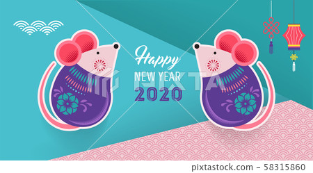 Happy Chinese new year design. 2020 Rat zodiac. Cute mouse cartoon. Vector illustration and banner Happy Chinese new year design. 2020 Rat zodiac. Cute mouse cartoon. Vector illustration and banner 58315860