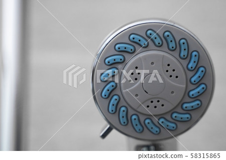 Modern shower head in modern bathroom. Shower head in bathroom with water spray or water flow 58315865