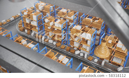 Packages delivery, parcels transportation system concept, cardboard boxes on conveyor belt in Packages delivery, parcels transportation system concept, cardboard boxes on conveyor belt in 58318112