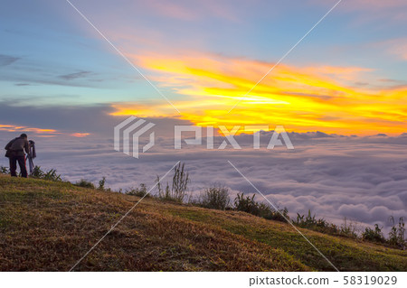 Beautiful Sunrise and mist at Phu Tubberk, Phetchabun Province, Thailand.	 58319029