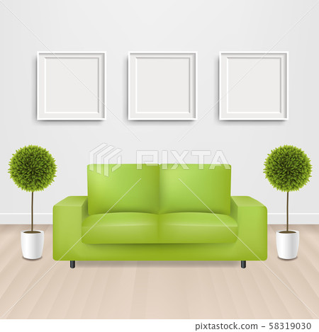Green Sofa Bed With And Picture Frame 58319030