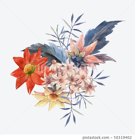 Watercolor floral bouquet vector composition Watercolor floral bouquet vector composition 58319402