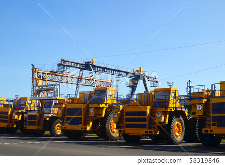 Heavy-duty trucks warehouse at autoworks.  58319846