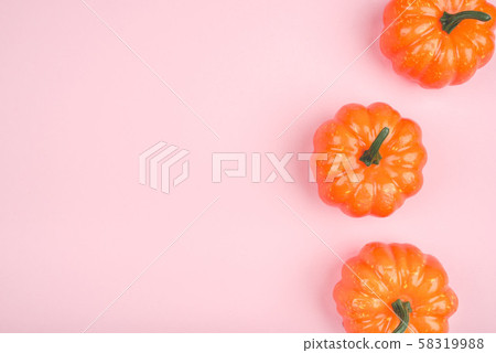 Pink background with three pumpkins. Pink background with three pumpkins. 58319988