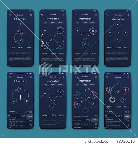 Different UI, UX, GUI screens and flat web icons for mobile apps Different UI, UX, GUI screens and flat web icons for mobile apps 58320119