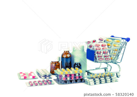 pills and medicine on shopping cart 58320140