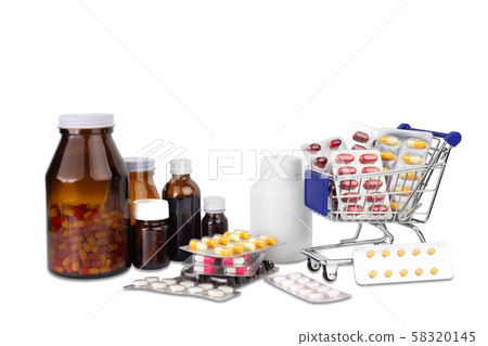 pills and medicine on shopping cart pills and medicine on shopping cart 58320145