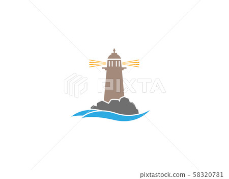 Lighthouse on the island in the middle of the sea for logo design illustration on white background 58320781