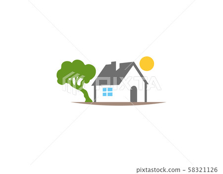 Home beside tree and sun up House Logo design illustration on white background Home beside tree and sun up House Logo design illustration on white background 58321126