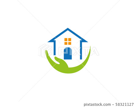 House family caregiver with hand and Home Logo design illustration on white background House family caregiver with hand and Home Logo design illustration on white background 58321127