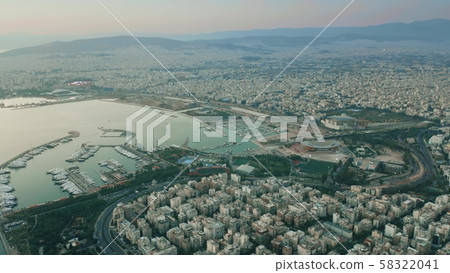 Aerial shot of coastal districts of Athens in the evening, Greece 58322041