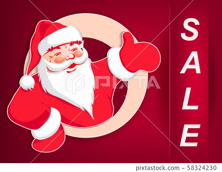 Christmas illustration of pink color with Santa Claus with outstretched hand and text Christmas illustration of pink color with Santa Claus with outstretched hand and text 58324230