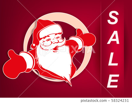 Christmas illustration of pink color with Santa Claus with spread hands and text Christmas illustration of pink color with Santa Claus with spread hands and text 58324231