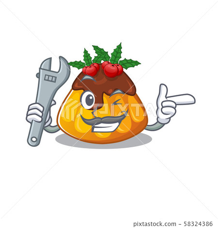 Mechanic christmas pudding refrigerated in cartoon fridge 58324386