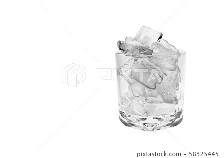Glass with ice isolated on white background, Copy space. Glass with ice isolated on white background, Copy space. 58325445