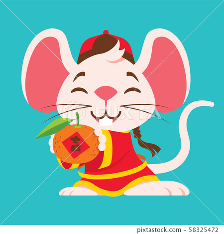 Cartoon cute white rat with big ears wears... - Stock Illustration  [58325472] - PIXTA
