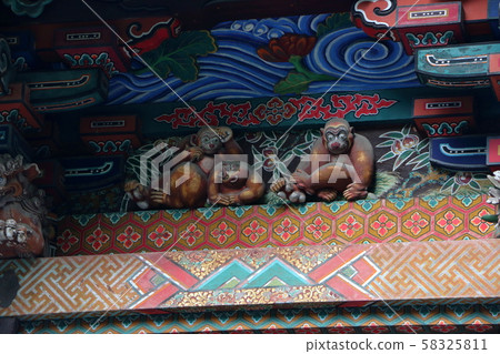 Wood carving of animals detail from the Shinto Shrine at Chichibu Saitama Japan Wood carving of animals detail from the Shinto Shrine at Chichibu Saitama Japan 58325811