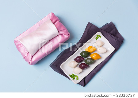 Concept of Korean traditional objects, wrapping cloth and refreshments. 033 Concept of Korean traditional objects, wrapping cloth and refreshments. 033 58326757