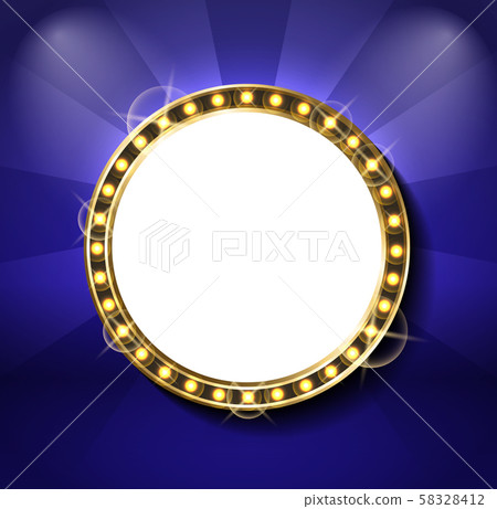 Round Glittering Frame with Neon Light Bulb Vector 58328412