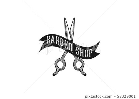 scissor and ribbon, vintage hand drawn logo scissor and ribbon, vintage hand drawn logo 58329001