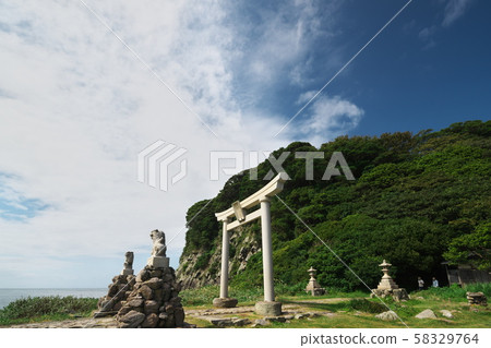 越前越前海岸大鳥神社鳥居和Sa犬 越前越前海岸大鳥神社鳥居和Sa犬 58329764