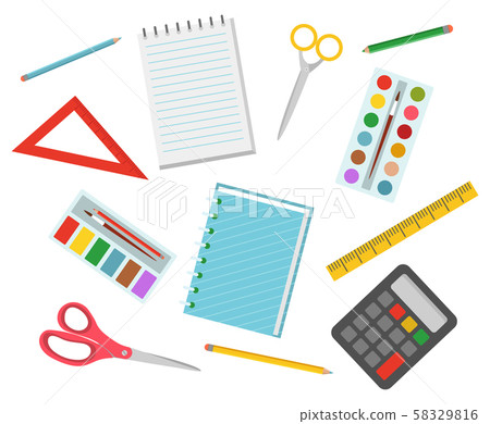 Colorful School Supplies, Stationery Set Vector 58329816