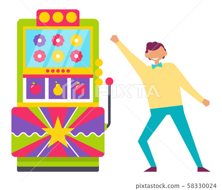Man Playing Vintage Arcade Game Machine Vector Man Playing Vintage Arcade Game Machine Vector 58330024