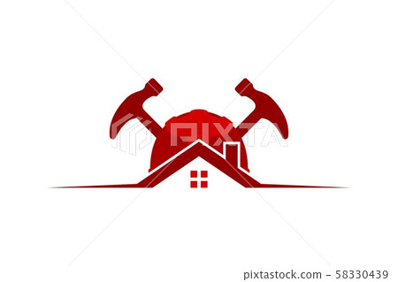 house, protection helmet, and hammer, repair logo 58330439