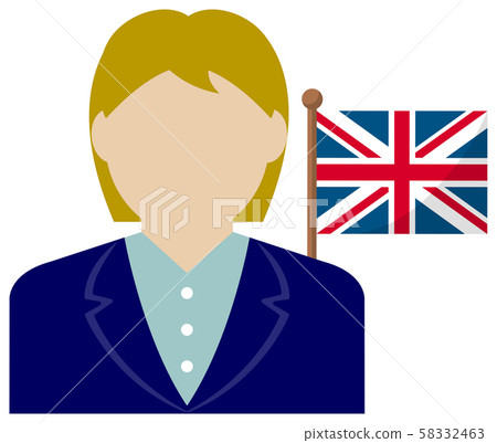 Female businessman (OL) + national flag illustration (upper body / faceless silhouette) / England 58332463