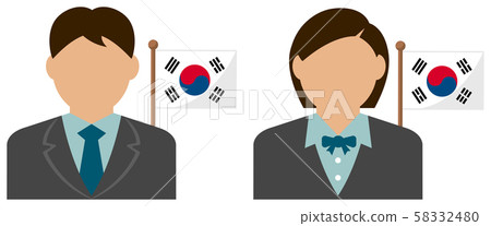 Male / female business man + national flag illustration (upper body / faceless silhouette) / Korea 58332480