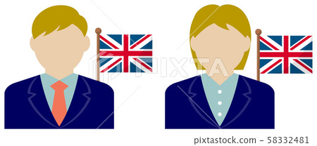 Male / Female Businessmen + National Flag Illustration (Upper / Faceless Silhouette) / United Kingdom 58332481