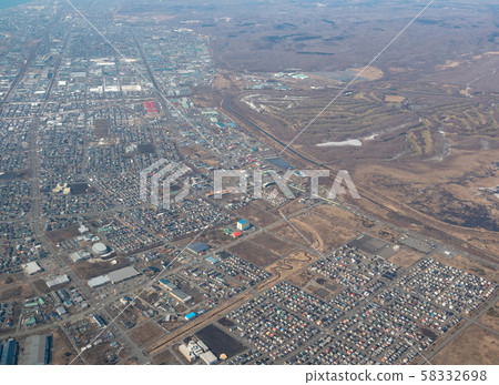 Aerial view of residential area around Numanobata, Tomakomai Aerial view of residential area around Numanobata, Tomakomai 58332698