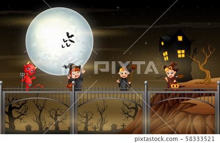 Little witches and red devil on the halloween night Little witches and red devil on the halloween night 58333521