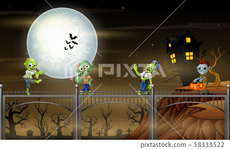Zombies cartoon celebrate a halloween party 58333522