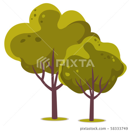 Spring Season Vector, Isolated Plant with Big Trunk 58333749