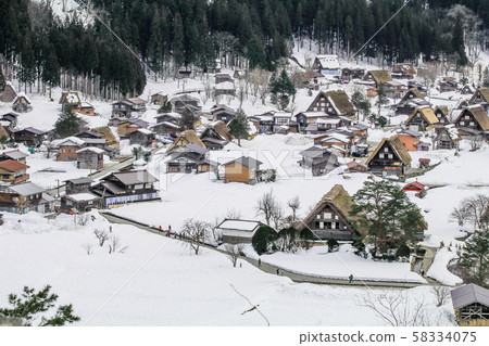 The historic villages of Shirakawa-go in winter , The historic villages of Shirakawa-go in winter , 58334075