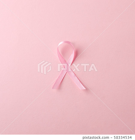 Pink Breast Cancer Ribbon with copy space on pink 58334534
