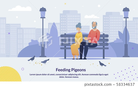 Cartoon Old Senior Couple Feeding Pigeons Poster Cartoon Old Senior Couple Feeding Pigeons Poster 58334637