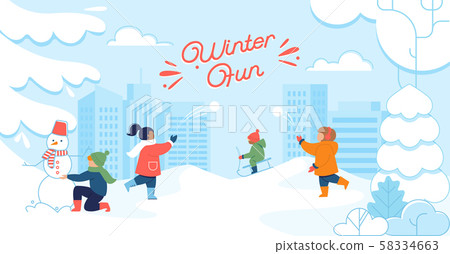 Winter Holidays Childrens Fun Flat Vector Concept 58334663