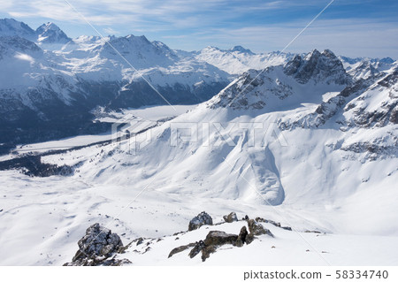 St. Moritz, a ski resort in Switzerland in winter 58334740