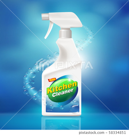 Realistic Kitchen cleaner pack. Kitchen cleaner Product for Template for Ads or Magazine Background. vector 3d illustration. 58334851