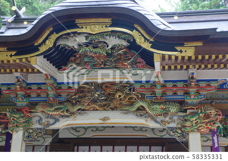 Wood Carving details on Hodosan Shrine in Chichibu Saitama Japan Wood Carving details on Hodosan Shrine in Chichibu Saitama Japan 58335331
